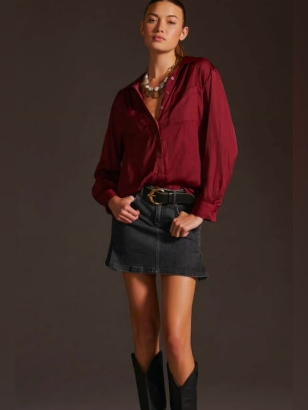 Anthropologie Deep Wine Button-Down Blouse